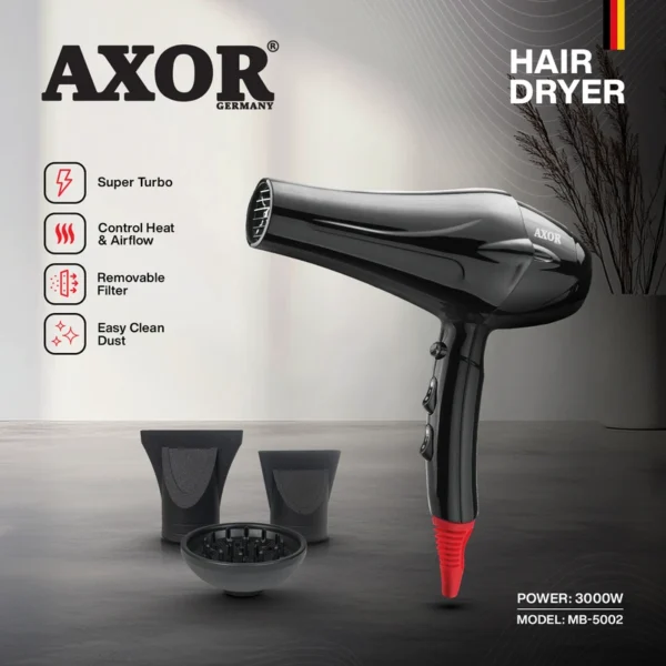 نوع سشوار سشوار خانگی تنظیمات دما دو حالته تنظیمات سرعت دو سرعته اقلام همراه سشوار متمرکز‌کننده باریک متمرکز‌کننده پهن ویژگی سری سشوار فرکنندگی حجم‌دهندگی وزن ۴۰۰ گرم گرم توان مصرفی ۳۰۰۰ وات سایر مشخصات کنترل ایمن گرما / دارای دکمه قطع هوای گرم در لحظه نوع موتور DC کاربرد نیمه حرفه‌ای خانگی حرفه‌ای و آرایشگاهی